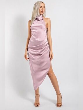 Edit by Nine Dusty Rose Satin Halter Maxi Dress – Size Small